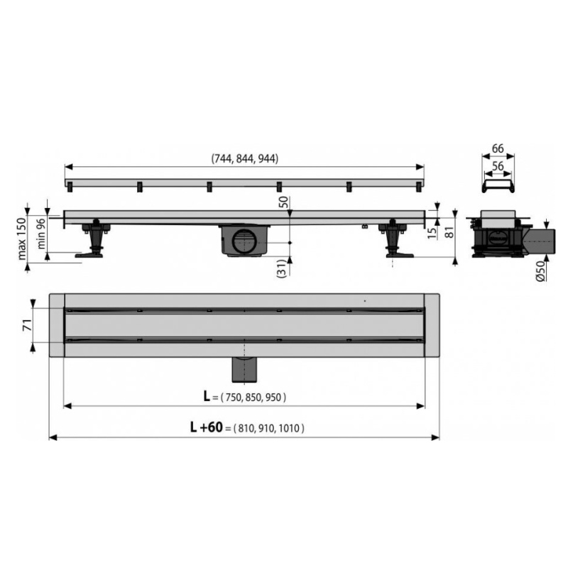 Лоток душевой APZ13-DOUBLE9 750 мм, с решеткой DOUBLE (полная или под плитку), нерж.сталь Лоток душевой APZ13-DOUBLE9 750 мм, с решеткой DOUBLE (полная или под плитку), нерж.сталь