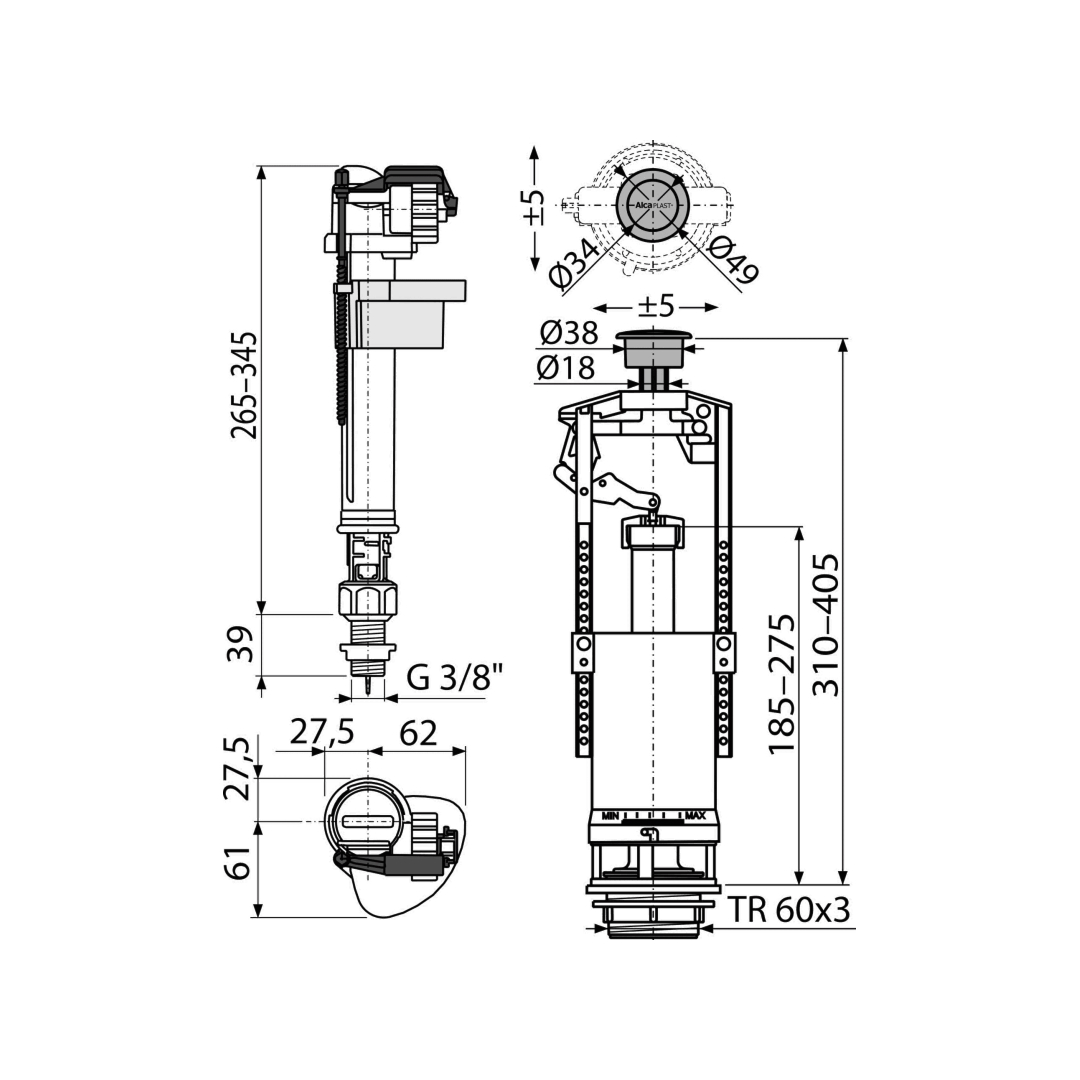 Выпускной комплект со стоп кнопкой, впускной механизм А18 3/8, хром Выпускной комплект со стоп кнопкой, впускной механизм А18 3/8, хром