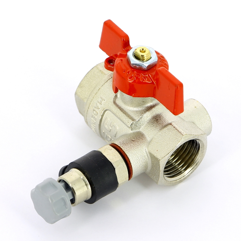 Кран шаровой ВВ 1/2" с дренажным вентилем (заглушка 1/4"), бабочка Кран шаровой ВВ 1/2" с дренажным вентилем (заглушка 1/4"), бабочка