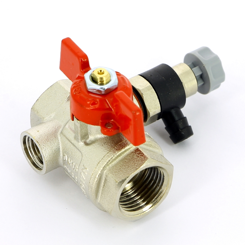 Кран шаровой ВВ 1/2" с дренажным вентилем (заглушка 1/4"), бабочка Кран шаровой ВВ 1/2" с дренажным вентилем (заглушка 1/4"), бабочка