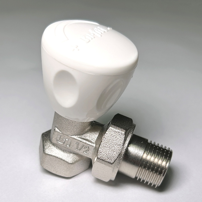 Вентиль ручной угловой НВ 1/2" с разъёмным соединением, никелированный Вентиль ручной угловой НВ 1/2" с разъёмным соединением, никелированный