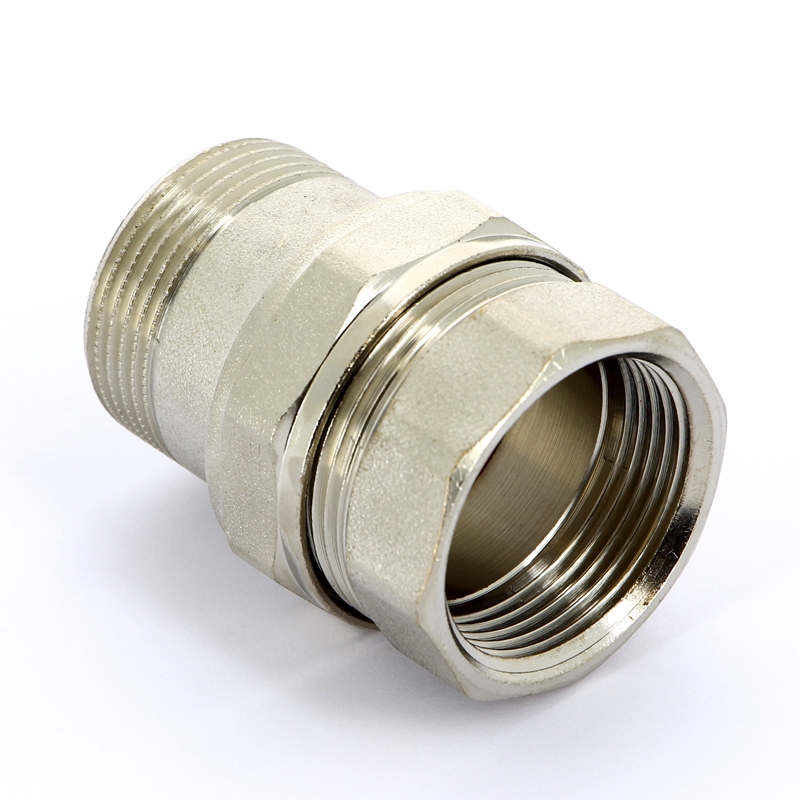 Разъемное соединение прямое НВ 1 1/4" с плоской прокладкой, никелированная латунь Разъемное соединение прямое НВ 1 1/4" с плоской прокладкой, никелированная латунь