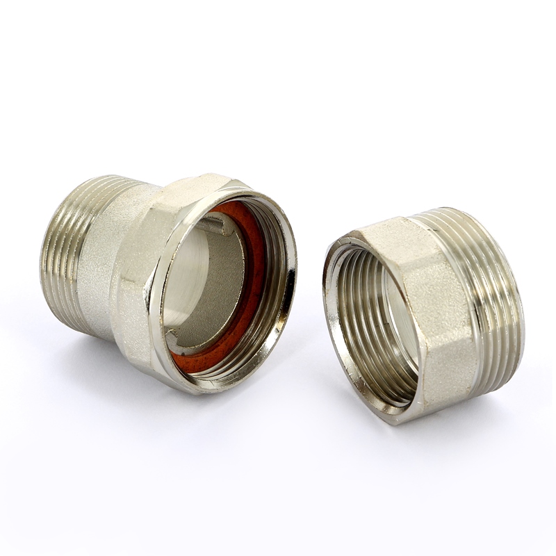 Разъемное соединение прямое НВ 1 1/4" с плоской прокладкой, никелированная латунь Разъемное соединение прямое НВ 1 1/4" с плоской прокладкой, никелированная латунь