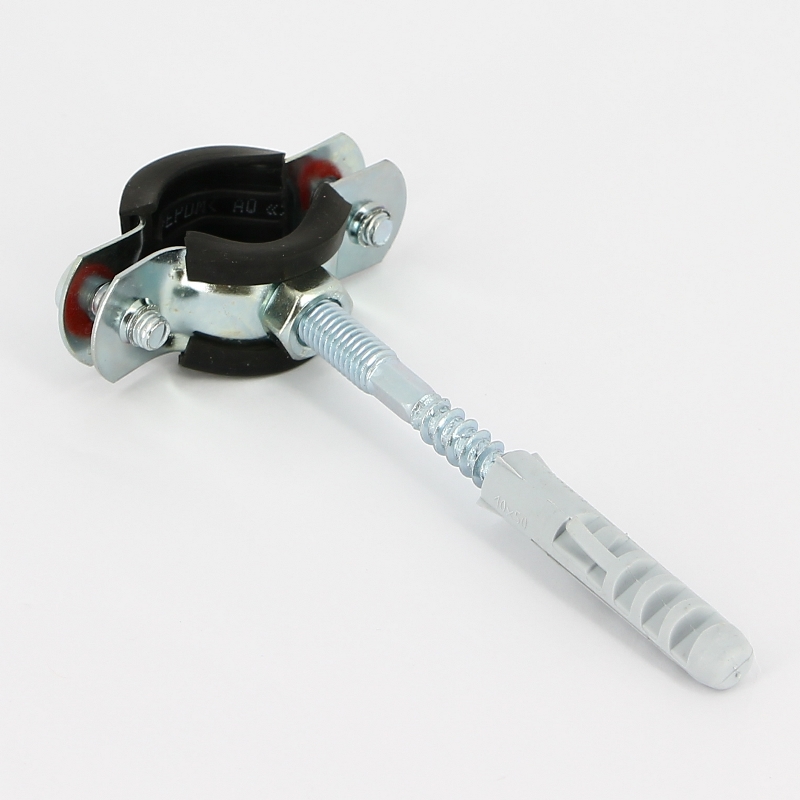 Хомут 1/2" (20-24 мм) с резиновым уплотнителем, шпилькой и дюбелем Хомут 1/2" (20-24 мм) с резиновым уплотнителем, шпилькой и дюбелем