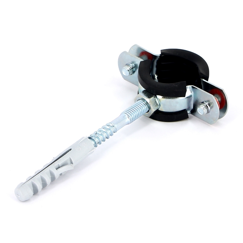 Хомут 3/4" (25-29 мм) с резиновым уплотнителем, шпилькой и дюбелем Хомут 3/4" (25-29 мм) с резиновым уплотнителем, шпилькой и дюбелем