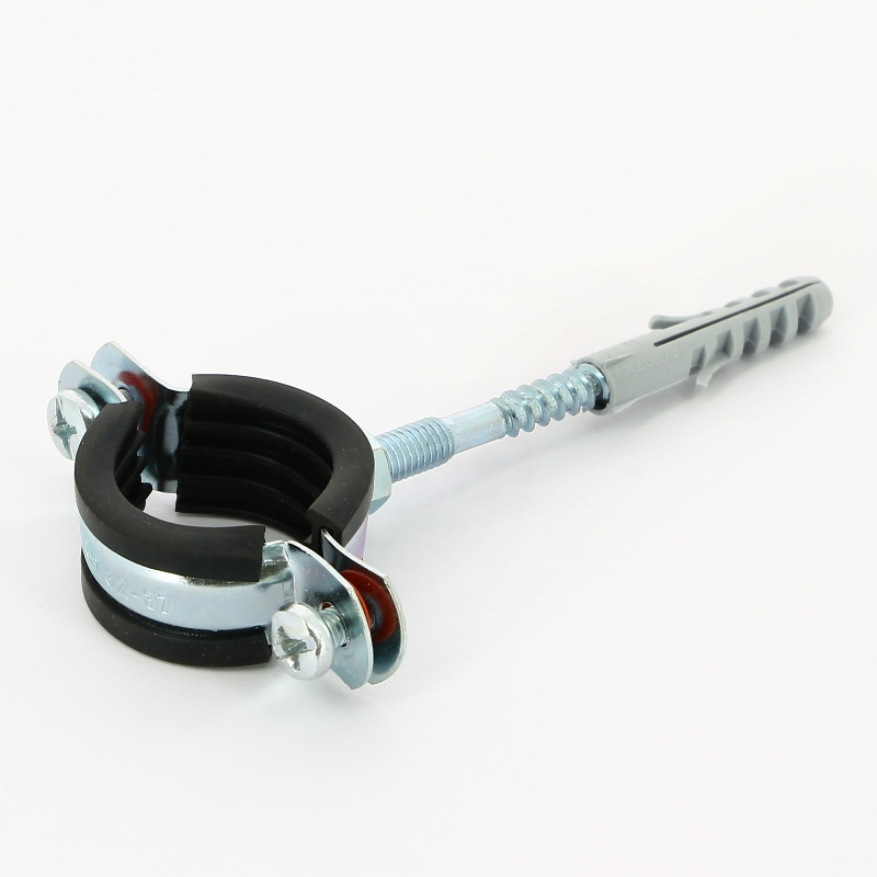 Хомут 1" (32-37 мм) с резиновым уплотнителем, шпилькой и дюбелем Хомут 1" (32-37 мм) с резиновым уплотнителем, шпилькой и дюбелем